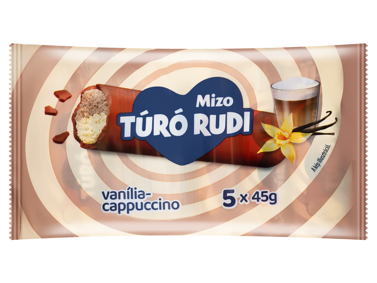 Mizo Túró Rudi vanília-cappuccino ízben, 5x45g-os kiszerelésben.