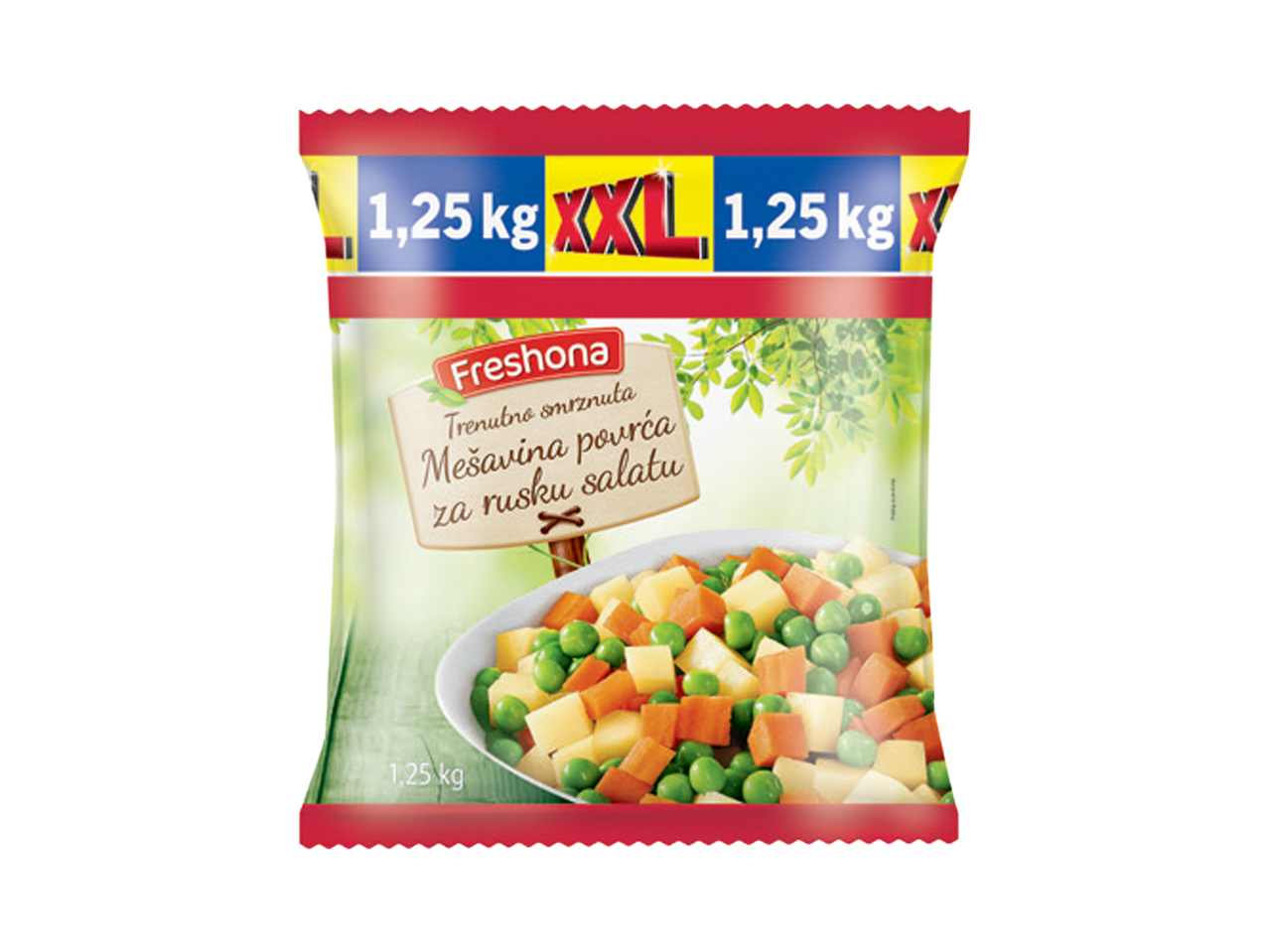 Freshona mešavina povrća za rusku salatu, 1,25 kg XXL pakovanje.
