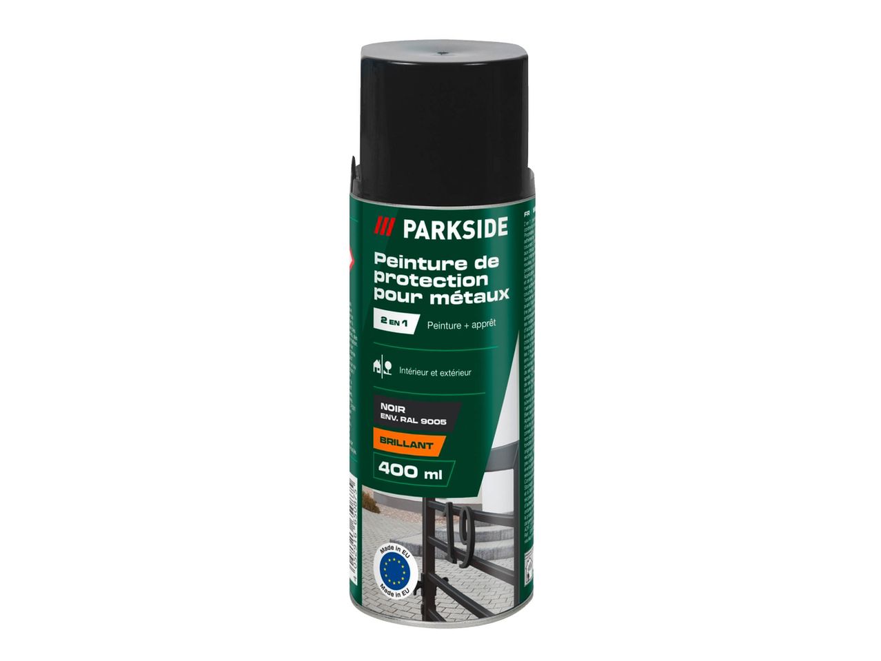 Spray de peinture de protection Parkside pour métaux, noir brillant, 400ml.