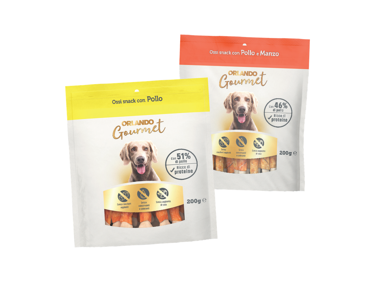 Two packages of Gourmet dog treats.