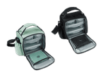 Zwei tragbare Laptop-Taschen in Mint und Schwarz mit herausnehmbaren Fächern.