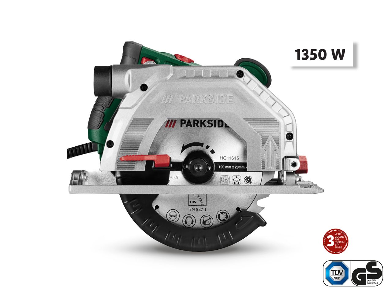 Parkside 1350 W kružna pila s 190 mm oštricom.