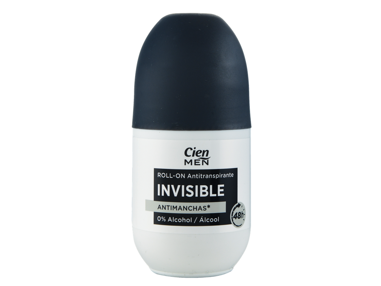 Desodorizante roll-on Cien Men Invisible, 0% álcool, proteção 48h.