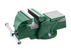 A Parkside bench vise with a green finish and silver handle.