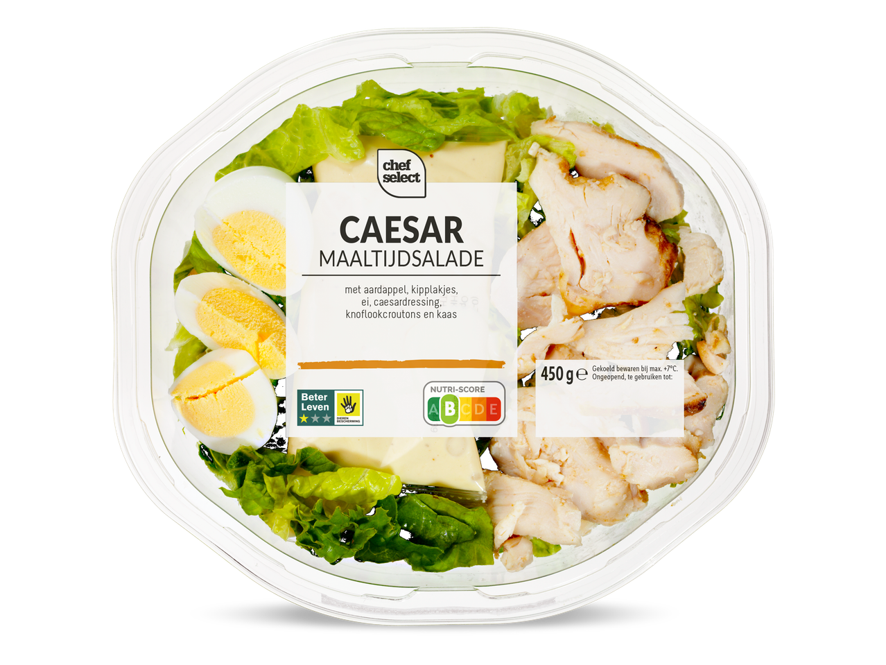 Chef Select Caesar salade: kip, eieren, kaas.
