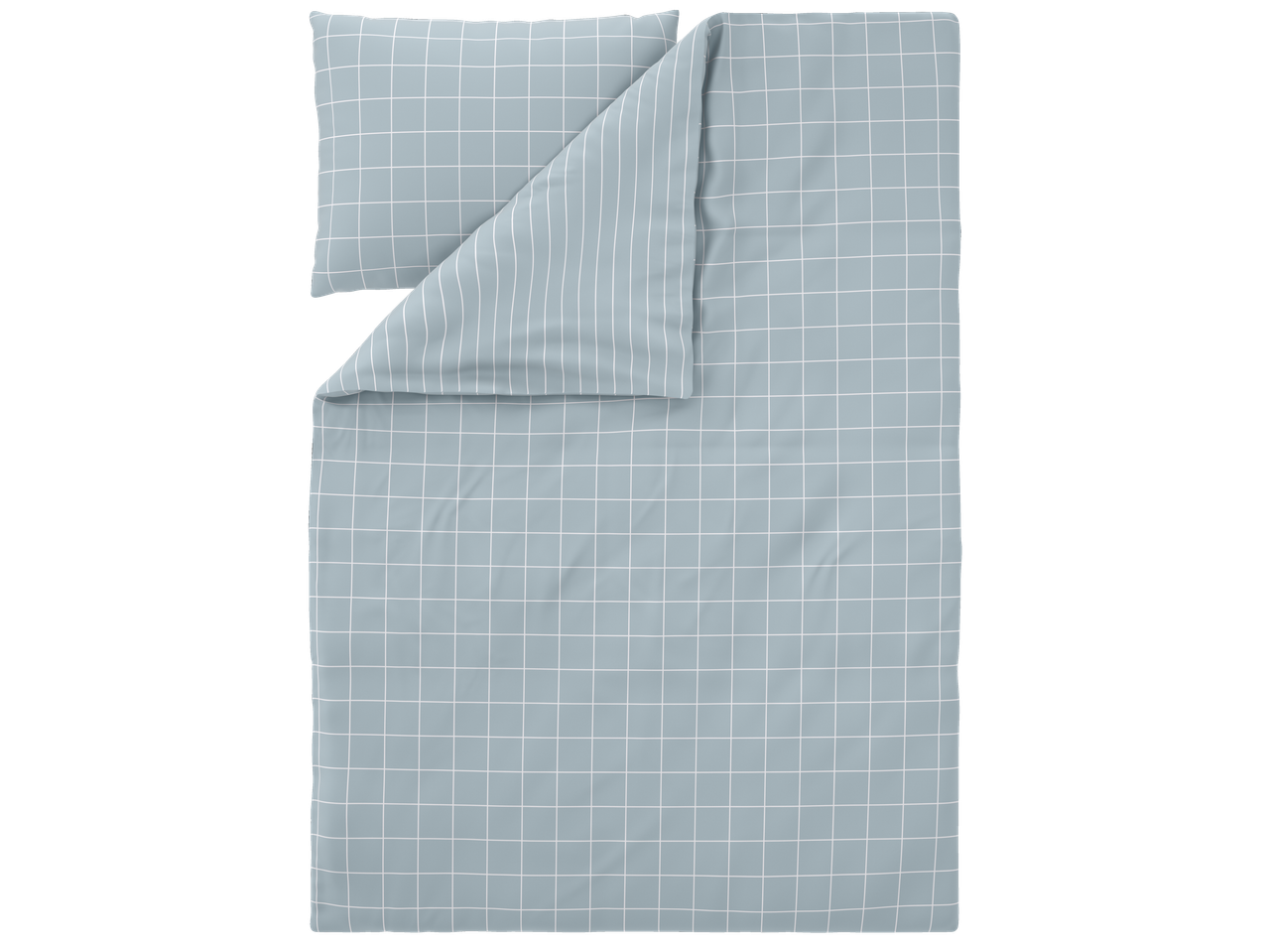 Livarno Microfibre Satin Bedlinen: light blue grid pattern duvet cover and pillowcase, with striped reverse.