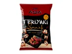 Red and black snack bag with teriyaki chicken and snack pieces, labeled 'Teriyaki Snack'.