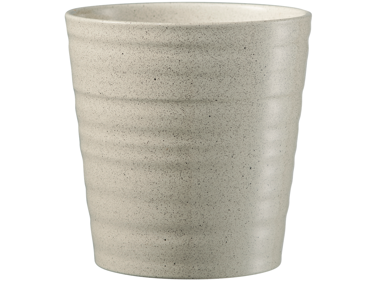 Textured ceramic cup in a neutral color.