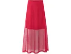 Gonna lunga rossa a rete, con sottogonna in maglia.