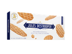 Een doos met fijne boterwafels, met de tekst 'Natuurboterwafels' en 'Galettes Fines au Beurre'.