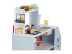 Toy food stand with burgers, fries, drinks, and grill items, featuring a 'Cold Drinks' sign.