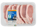 A family pack of boneless Irish pork loin chops in a clear plastic tray.