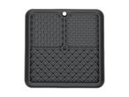Dark grey silicone mat with three textured sections and a hanging hole.