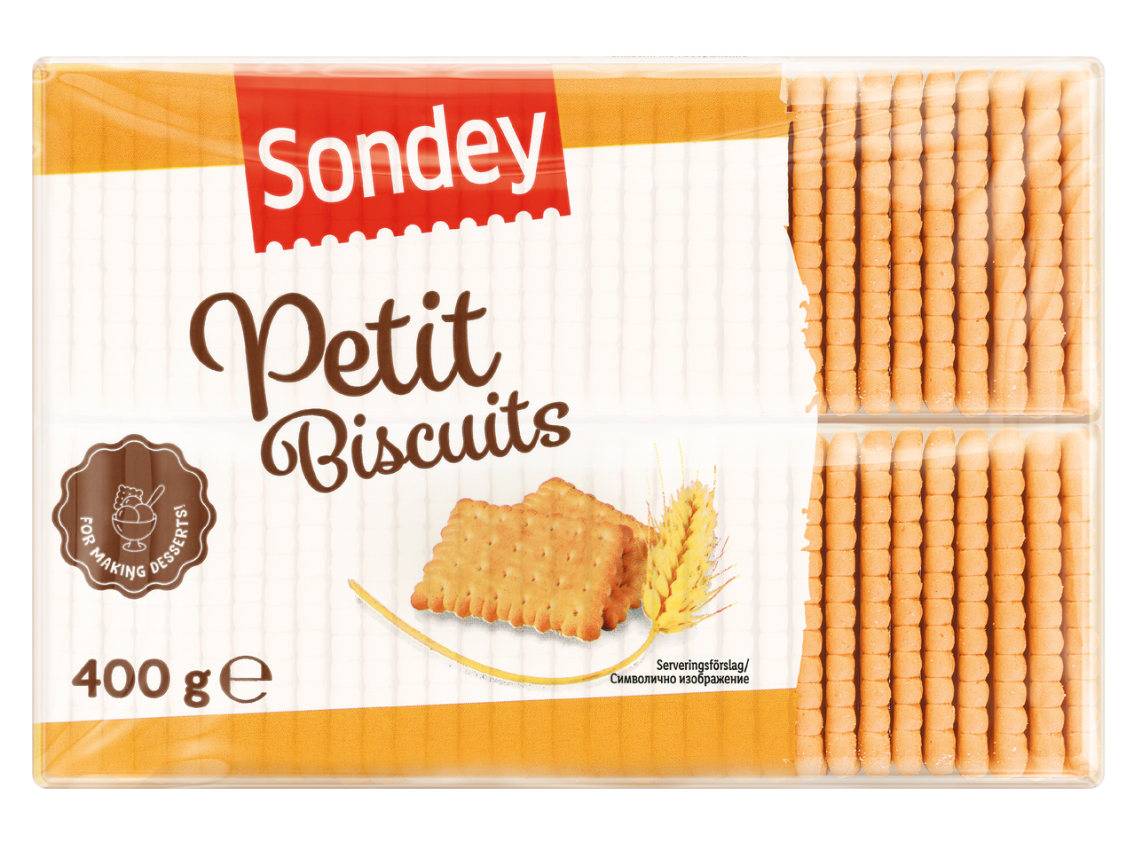 Опаковка бисквити Petit Biscuits, 400g, с надпис 'За приготвяне на десерти'