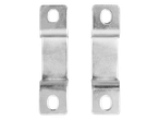Two metal brackets with holes.
