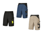 Drei Parkside Arbeitshosen in verschiedenen Farben: schwarz, blau und beige.