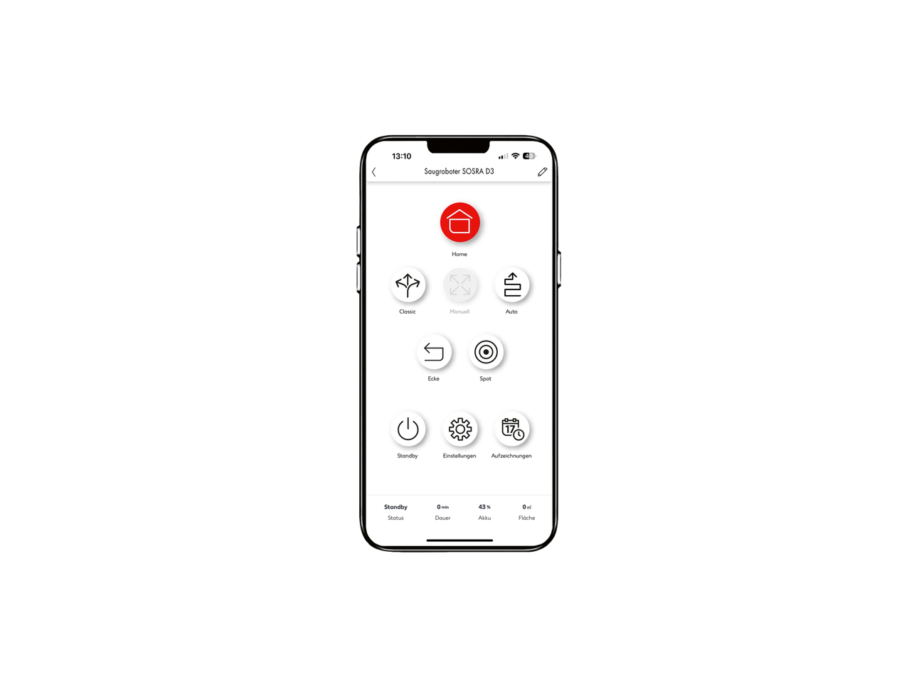 Aplicativo de controle para o aspirador robô Silvercrest, com modos de limpeza e configurações.