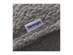 A close-up of a gray fleece blanket with a white label reading 'Silentnight' in blue text.