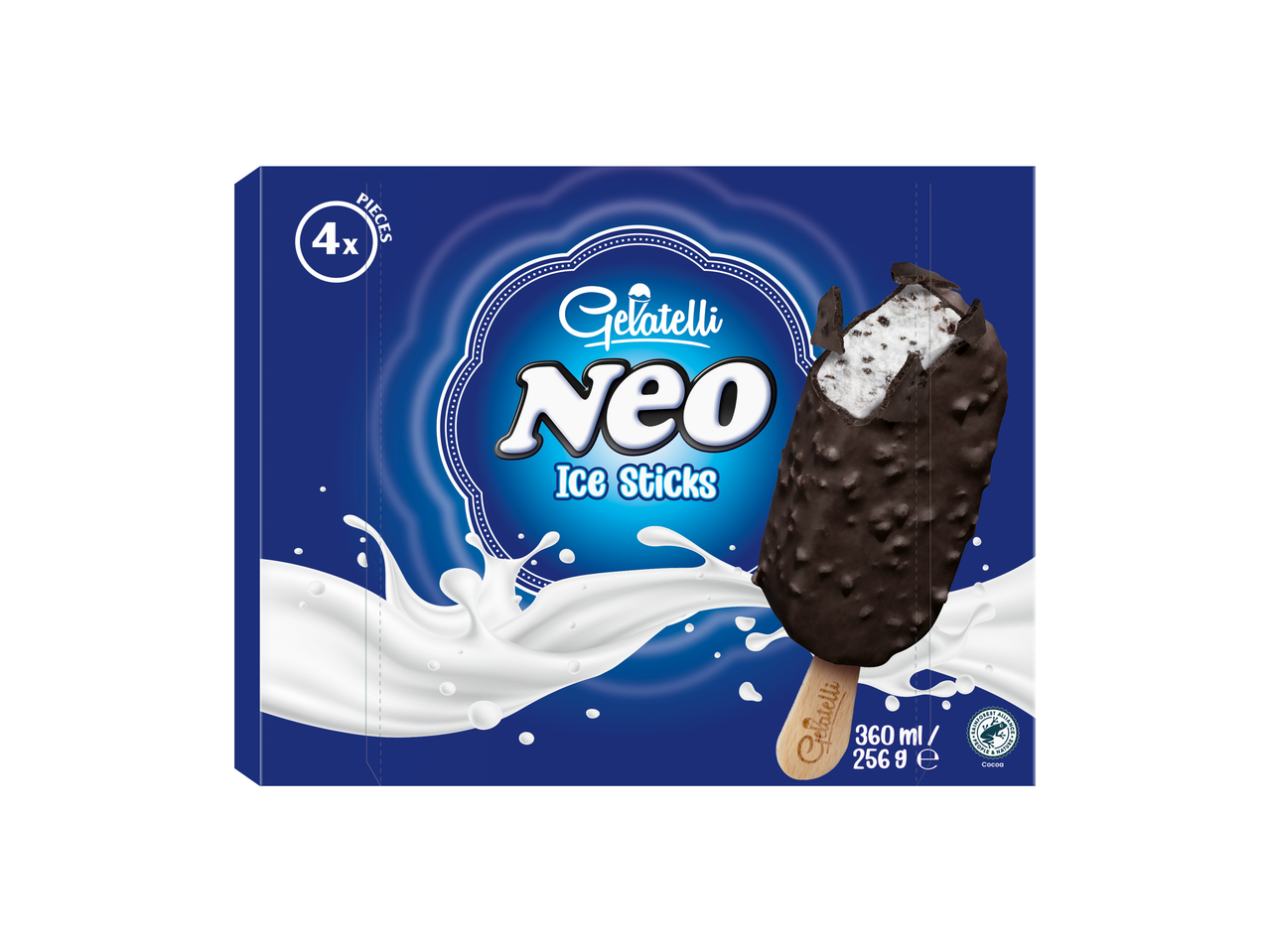 Chocolate ice cream box with cookie pieces, 4 pieces, 360 ml/256 g.