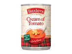 A can of Baxter's Cream of Tomato soup with a bowl of soup on the label.