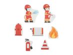 Firefighter-themed cutouts including firefighters, a hydrant, hose, fire, extinguisher, and cone.