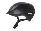 Black bicycle helmet, side view.