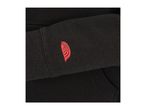 Black hoodie with a red half-circle logo on the sleeve.