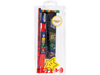 Super Mario stationery set with pencils, ruler, eraser, and sharpener in a reusable case.