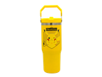 Yellow Pikachu Licensed Bradley Tumbler with a handle and a winking Pikachu graphic.