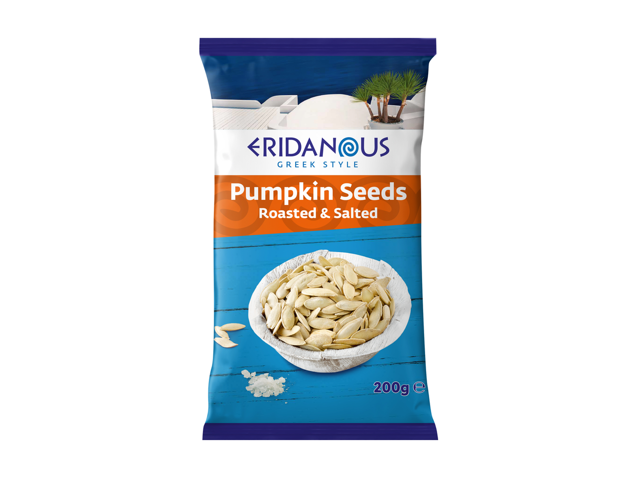 Eridanous skrudintos ir sūdytos moliūgų sėklos, 200g pakuotė