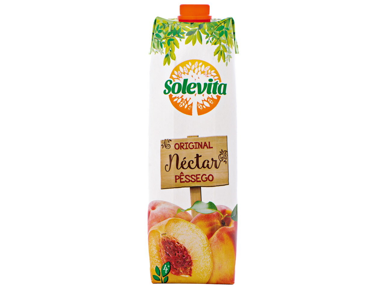 Néctar de pêssego Solevita em caixa.