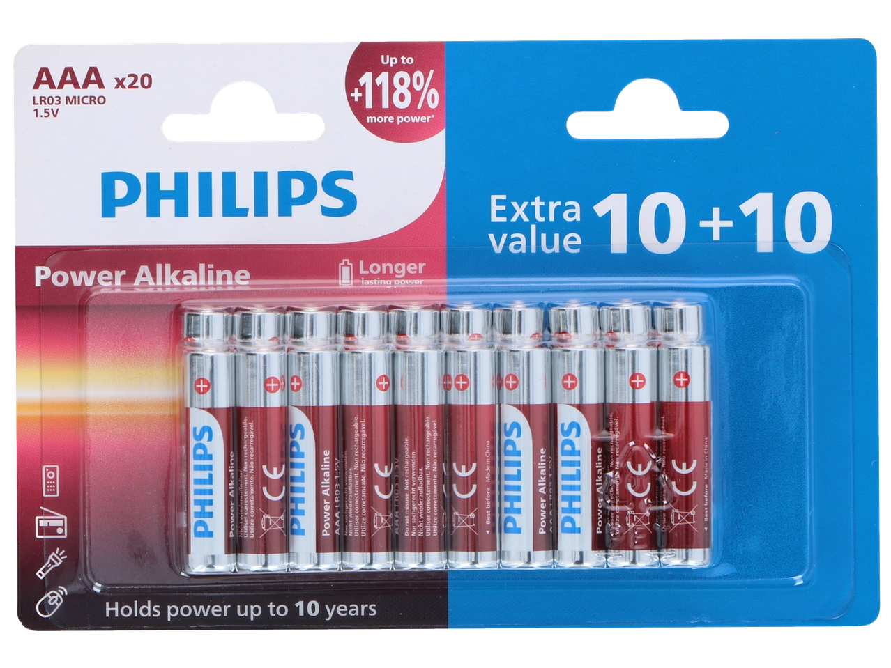 Philips AAA elemek, 20 db, alkáli, hosszú élettartam.
