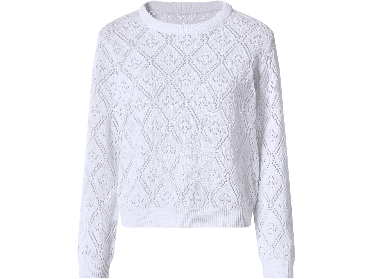 Λευκό πουλόβερ ESMARA με διάτρητο σχέδιο ρόμβων