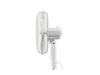 A white pedestal fan shown from the side.