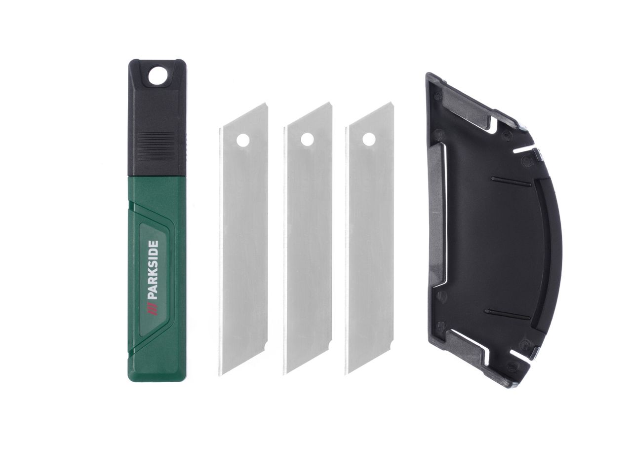 Stanley utility knife with three replacement blades and a blade storage case.