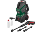 PARKSIDE® 1800W Pressure Washer with accessories including spray bottles and nozzles.