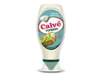 Een fles yoghurtsaus met een afbeelding van een broodje avocado op het etiket.