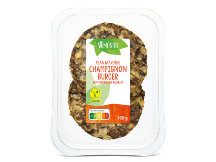Plantaardige champignonburger of grootverpakking plantaardig rulgehakt