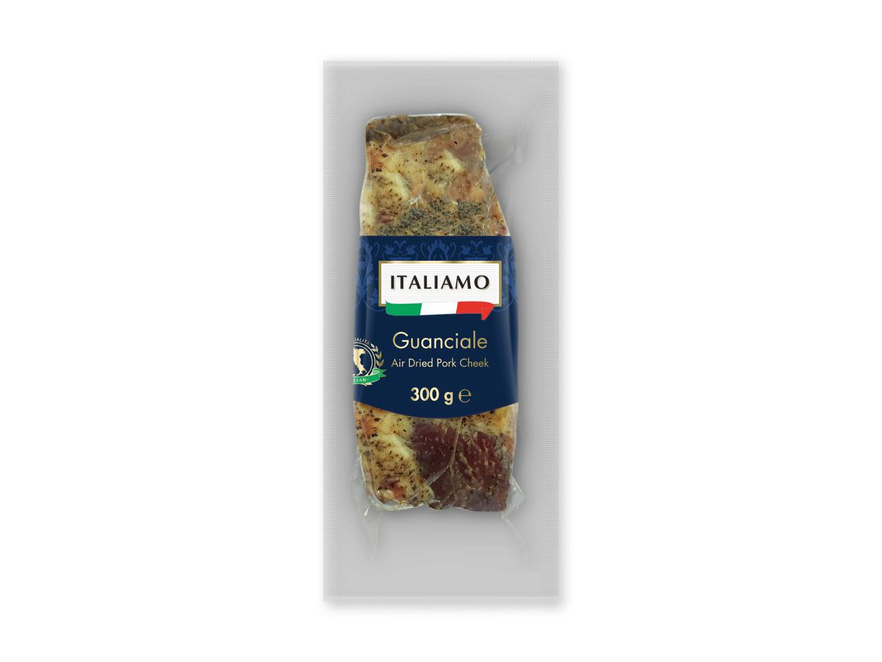 ITALIAMO Guanciale, 300g lufttørret svinekæbe i vakuumpakning.