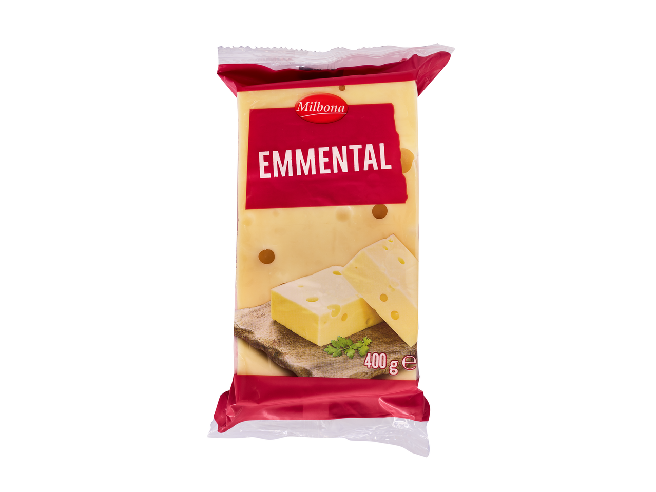 Brânză Emmentaler feliată Milbona, ambalaj de 400g
