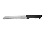 A Livarno Home stainless steel bread knife with a black handle.
