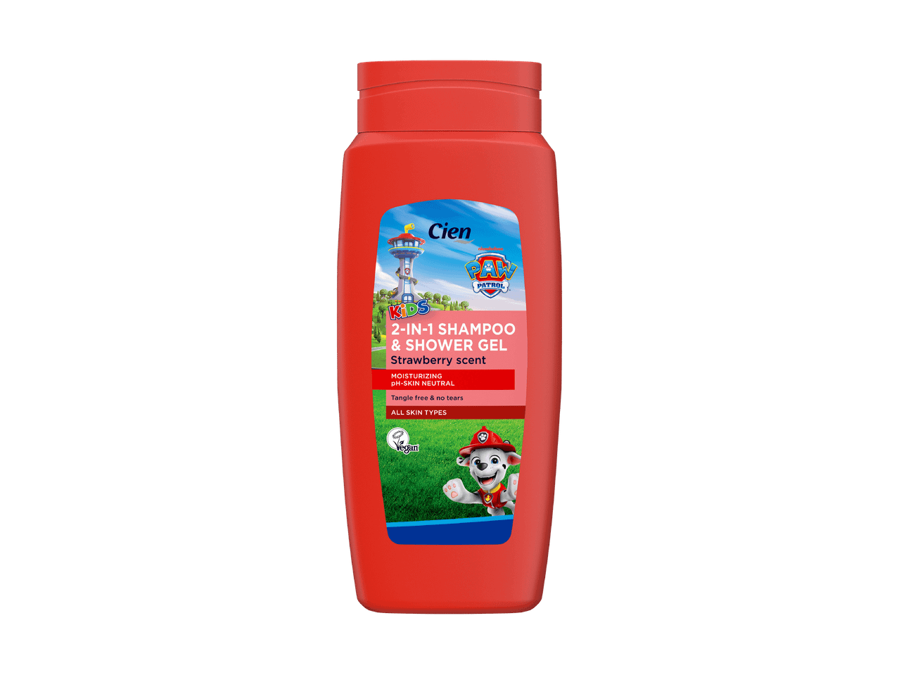 2-i-1 shampoo og shower gel med jordbærduft til børn, med Paw Patrol-tema.
