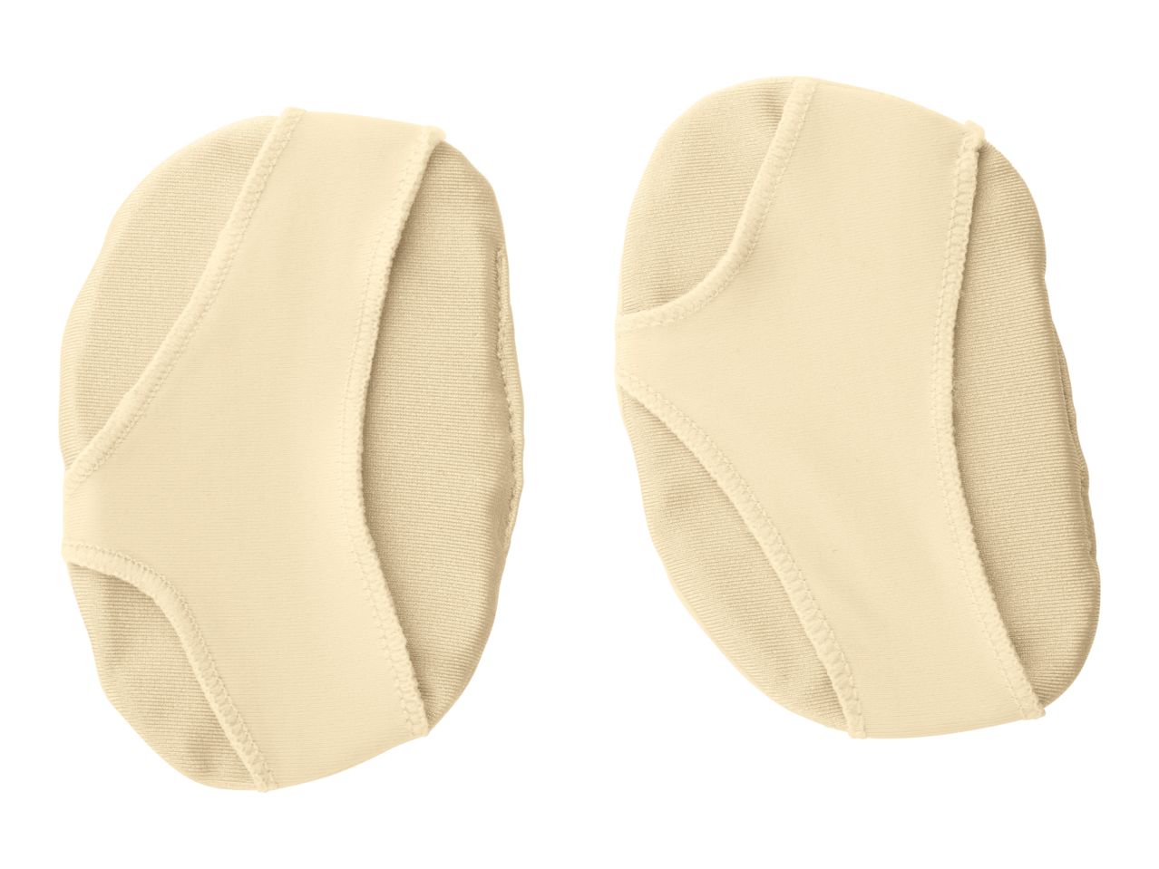 Pair of beige foot arch support pads with elastic straps.