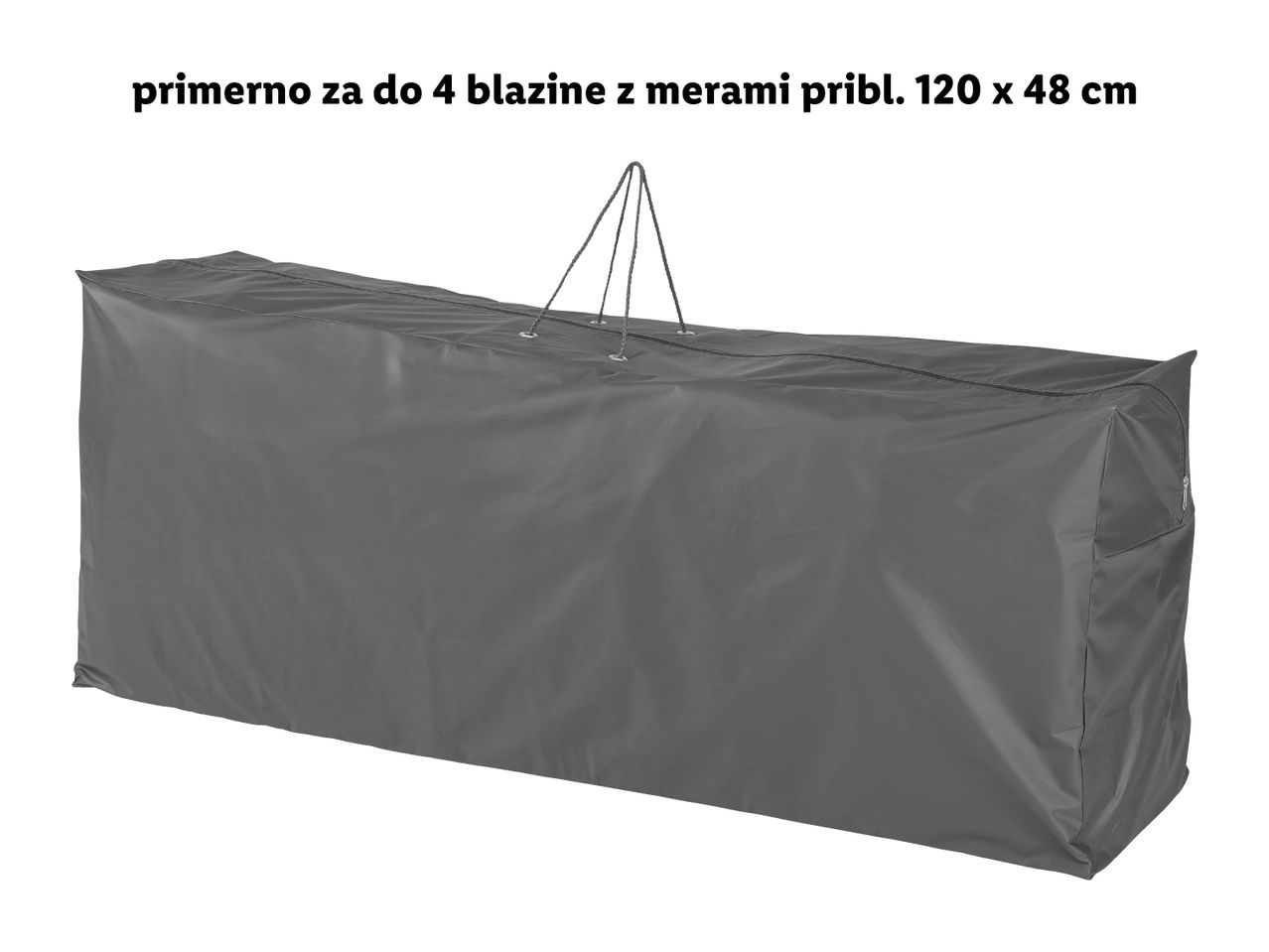 Siva prevleka za shranjevanje vrtnega pohištva (120 x 48 cm).