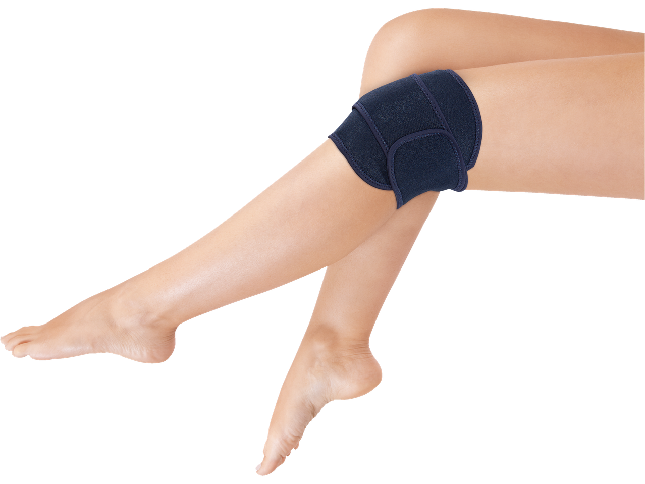 Knee support on a woman's leg.