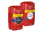 Dva rdeča Old Spice deodoranta v stiku, z napisom 'SUPER OFFER' in različnimi vonji.