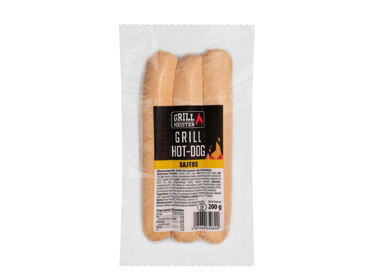 Grillázott hot dog virsli csomagolásban.