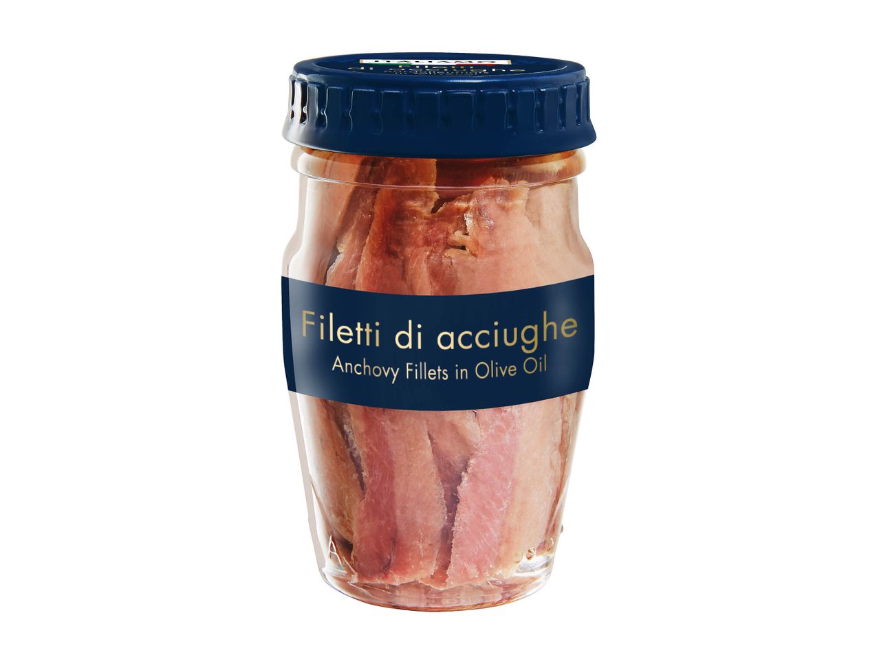 Un pot de filets d'anchois Don Angelo dans l'huile d'olive.
