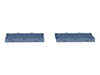Two folded blue plastic crates on a white background.