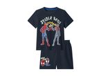 Mørkeblåt nattøjssæt med Spider-Man og Miles Morales-tryk og teksten 'SPIDER BROS'.